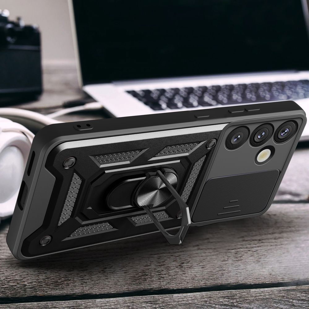 Muud kaubad Hurtel Hybrid Armor Camshield with Camera Cover and Metal Ring for Samsung Galaxy S25+ - Black