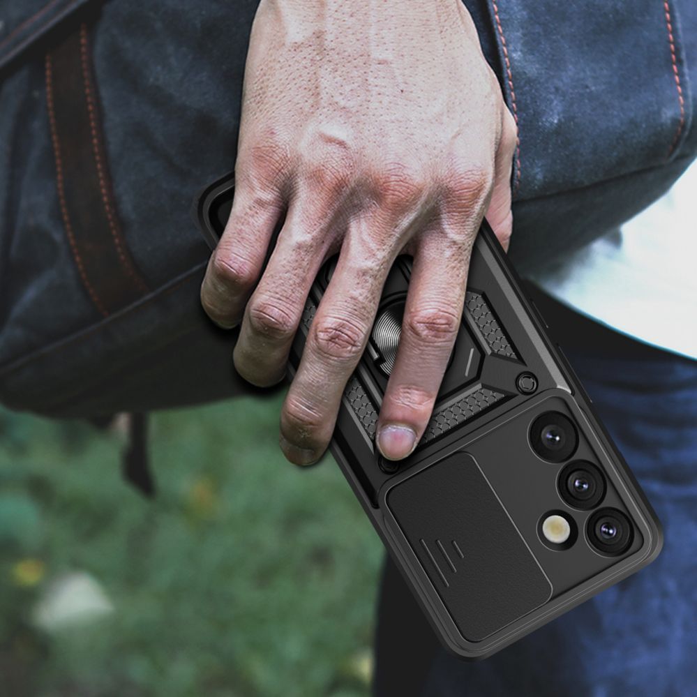 Muud kaubad Hurtel Hybrid Armor Camshield with Camera Cover and Metal Ring for Samsung Galaxy S25+ - Black