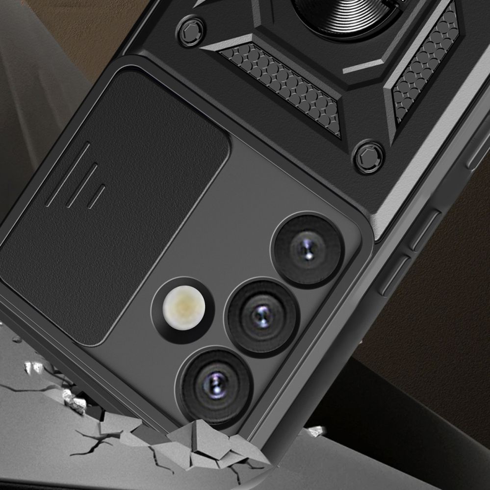 Muud kaubad Hurtel Hybrid Armor Camshield with Camera Cover and Metal Ring for Samsung Galaxy S25+ - Black