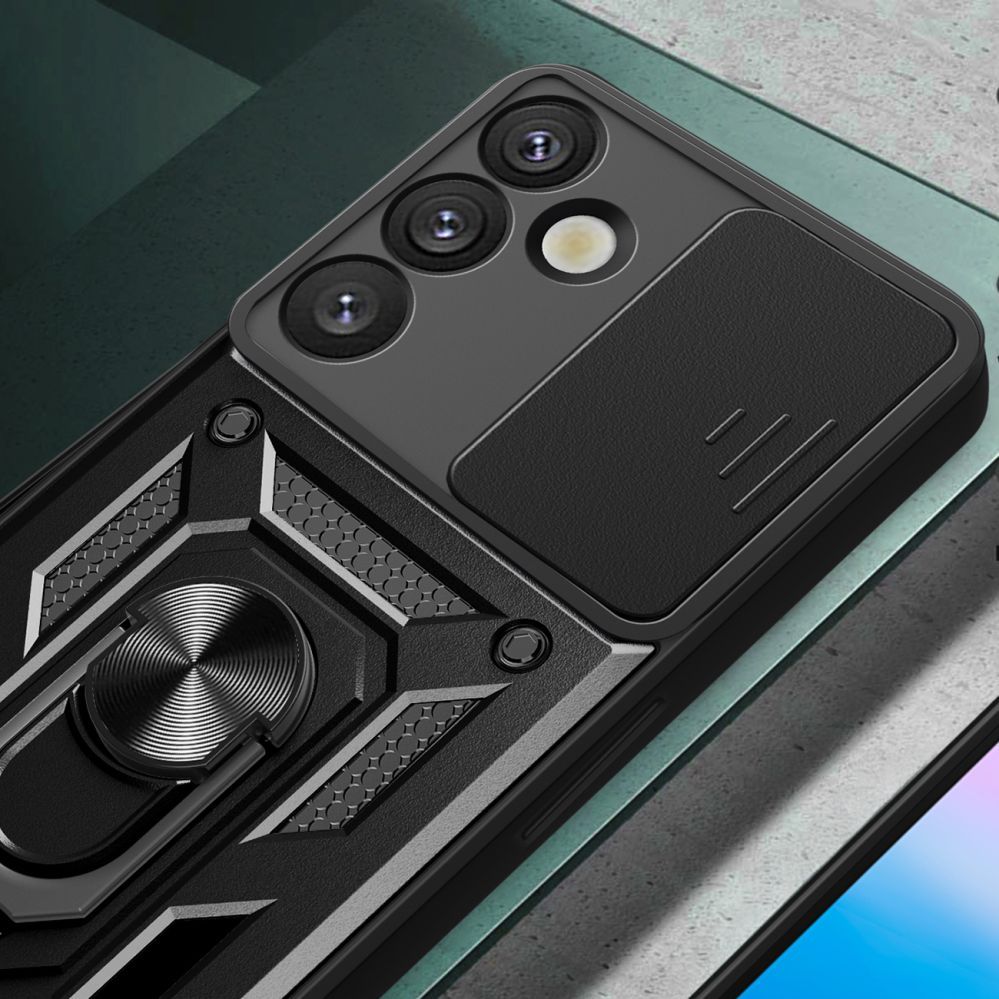 Muud kaubad Hurtel Hybrid Armor Camshield with Camera Cover and Metal Ring for Samsung Galaxy S25+ - Black