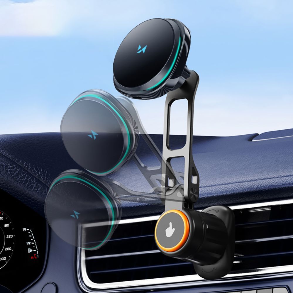 Ümbrised Wozinsky Wozinsky WCT5-6S2Y Car Holder with Qi/MagSafe 15W Wireless Charger and Air Vent Fan - Black