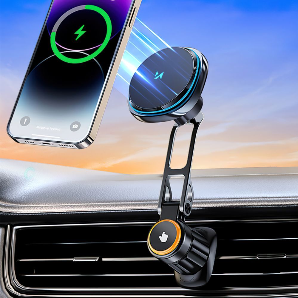 Ümbrised Wozinsky Wozinsky WCT5-6S2Y Car Holder with Qi/MagSafe 15W Wireless Charger and Air Vent Fan - Black
