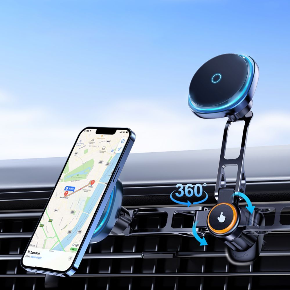 Ümbrised Wozinsky Wozinsky WCT5-6S2Y Car Holder with Qi/MagSafe 15W Wireless Charger and Air Vent Fan - Black