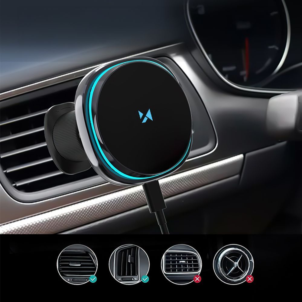 Muud kaubad Wozinsky Wozinsky WCT5-Q6S2Y Car Holder with Qi/MagSafe 15W Inductive Charger for Ventilation Grill with Fan - Black