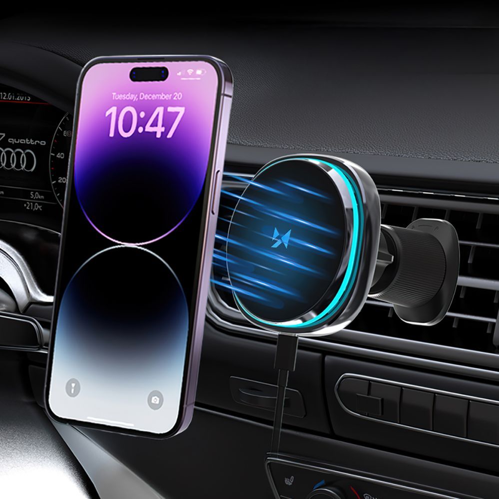 Muud kaubad Wozinsky Wozinsky WCT5-Q6S2Y Car Holder with Qi/MagSafe 15W Inductive Charger for Ventilation Grill with Fan - Black