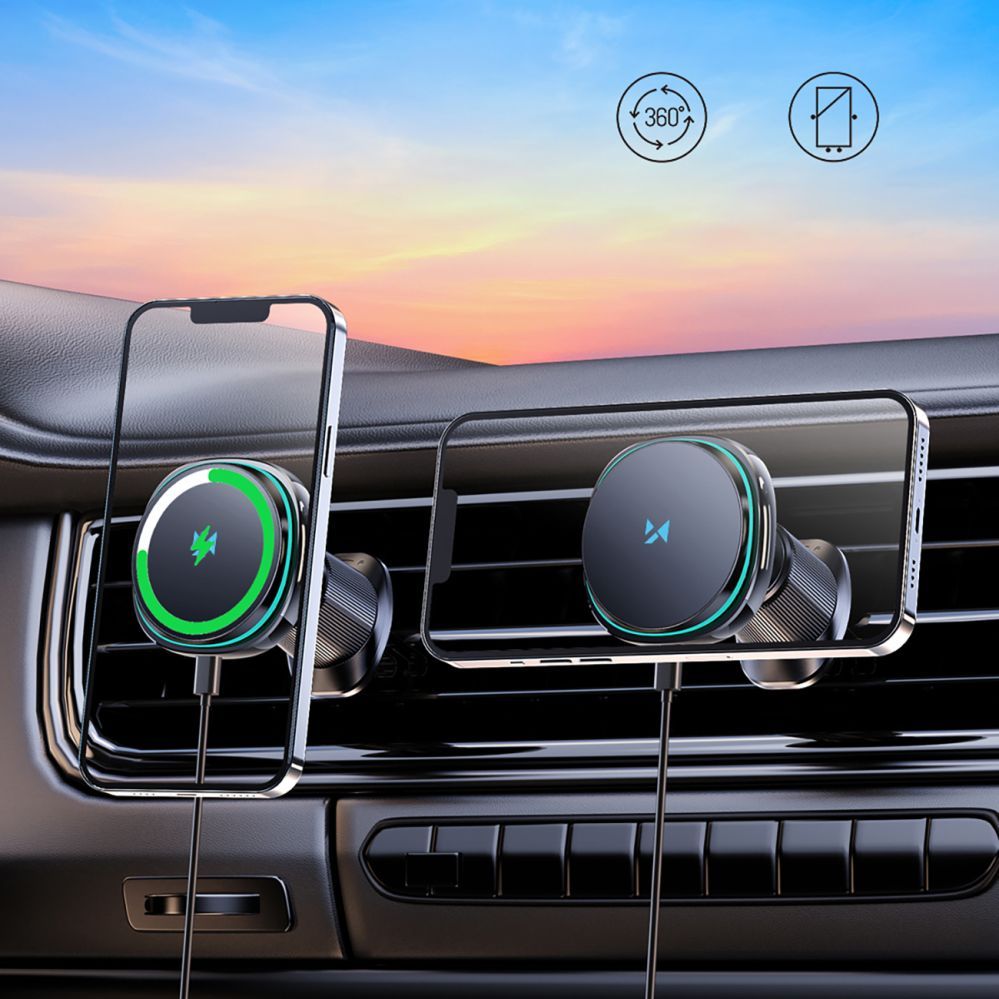 Muud kaubad Wozinsky Wozinsky WCT5-Q6S2Y Car Holder with Qi/MagSafe 15W Inductive Charger for Ventilation Grill with Fan - Black