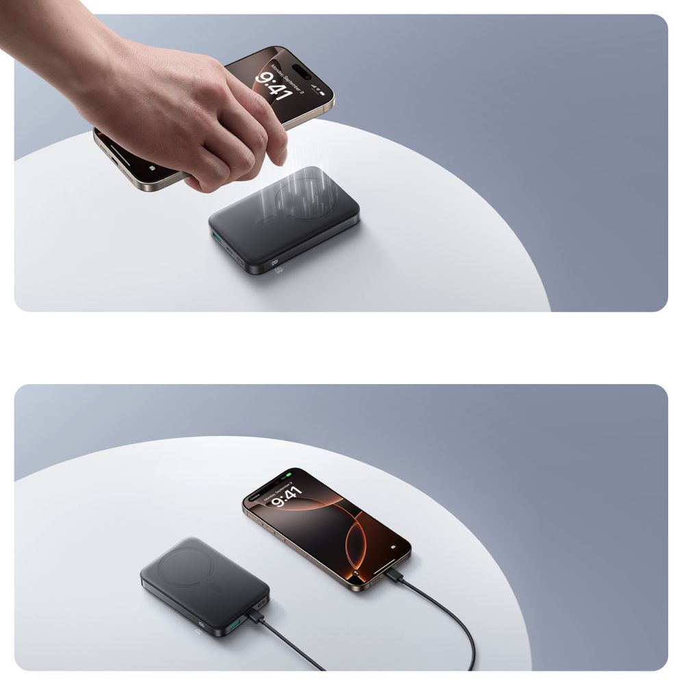 Väline aku Joyroom Joyroom JR-PBM12 Power Bank 10000mAh 22.5W MagSafe Compatible, 15W Wireless Charging, with Ring Base - Black