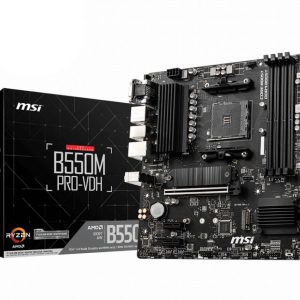 Intel protsessori emaplaat MSI  | B550M PRO-VDH | Processor family AMD | Processor socket AM4 | DDR4 | Memory slots 4 | Number of SATA connectors 4 | Chipset AMD B | Micro ATX 