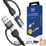 Muud kaubad 3MK  3mk Hyper Cable N-SERIES 2 in 2 USB-A / USB-C and USB-C / Lightning 1.2m QC 3.0 9V/2A 60W - black 