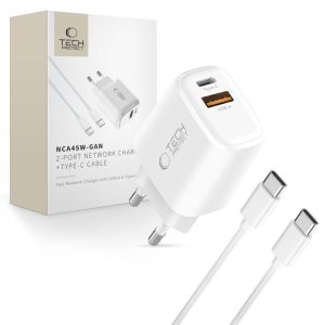 Muud kaubad Tech-Protect  Tech-Protect NCA45W-GAN 2-Port 45W Wall Charger with USB-C Cable - White 