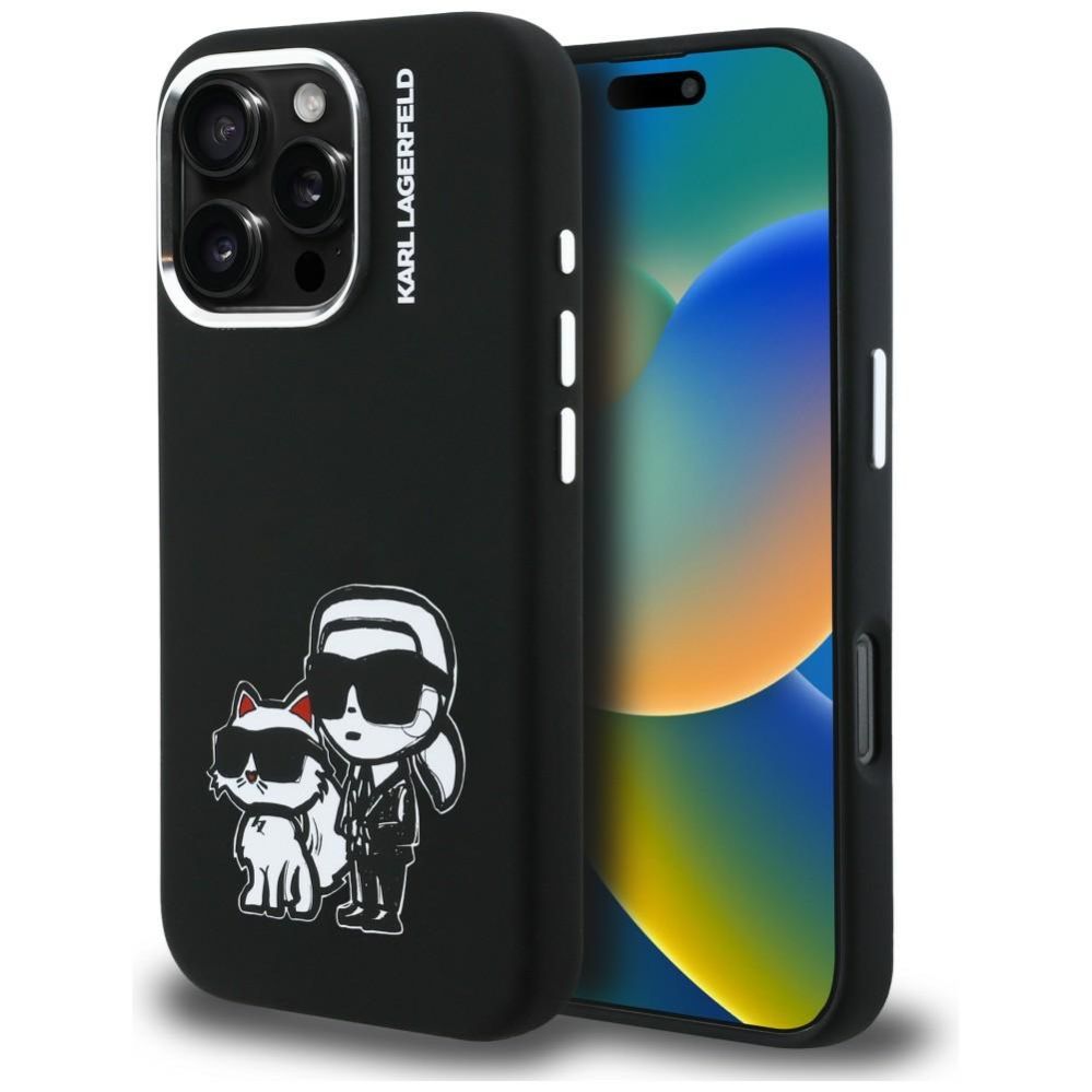 Kitos prekės Karl Lagerfeld Karl Lagerfeld Silicone Karl&Choupette Sketch MagSafe Case for iPhone 16 Pro Max - Black