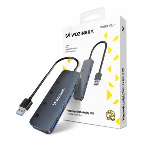Converter Wozinsky  USB-A Hub Wozinsky WHS080YSS 4 x USB-A 3.0 with individual switches, aluminum, with 30 cm cable - gray 
