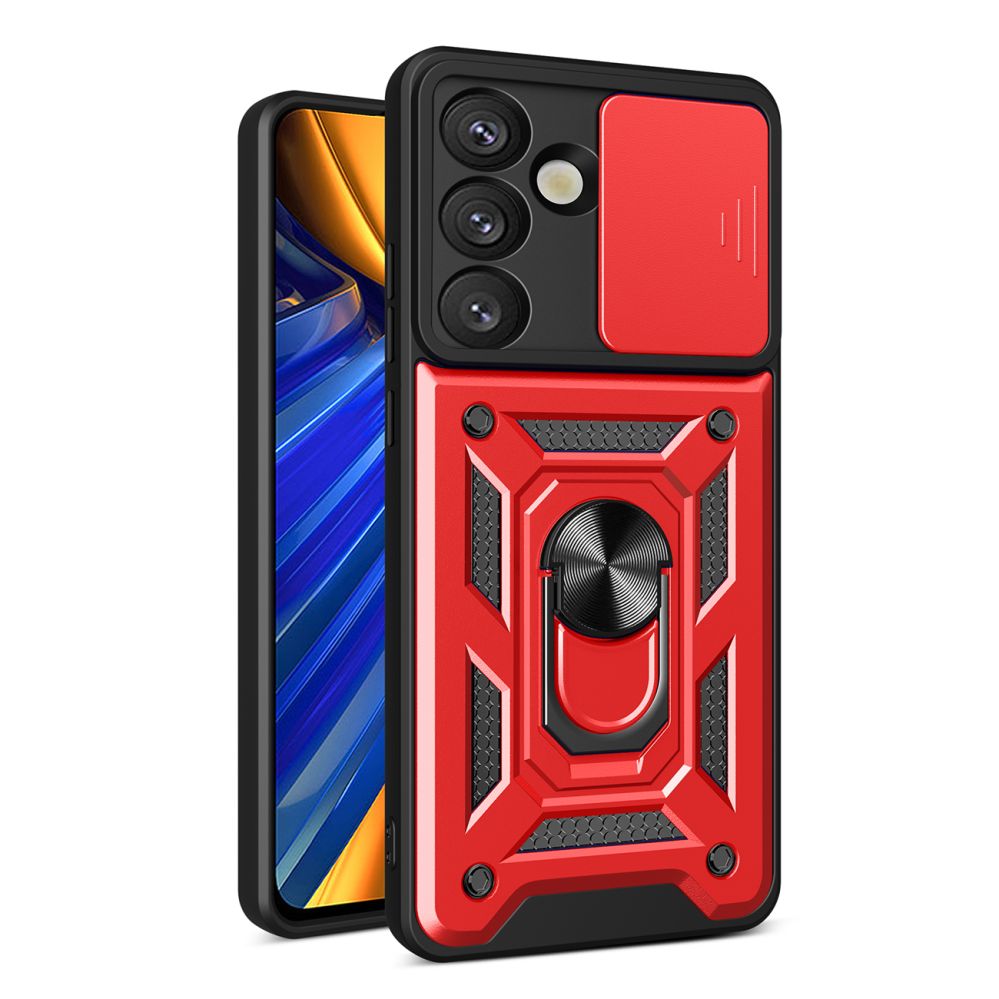 Muud kaubad Hurtel Hybrid Armor Camshield with Camera Cover and Metal Ring for Samsung Galaxy S25 - Red