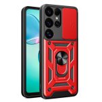 Citas preces Hurtel  Hybrid Armor Camshield with Camera Cover and Metal Ring for Samsung Galaxy S25 Ultra - Red 