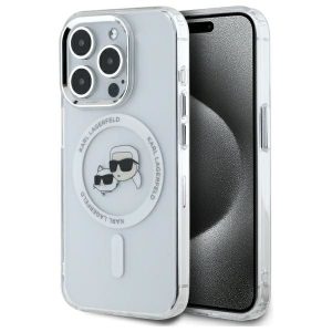Kitos prekės Karl Lagerfeld  Karl Lagerfeld IML Metal Karl&Choupette Head MagSafe iPhone 15 Pro Case - White 