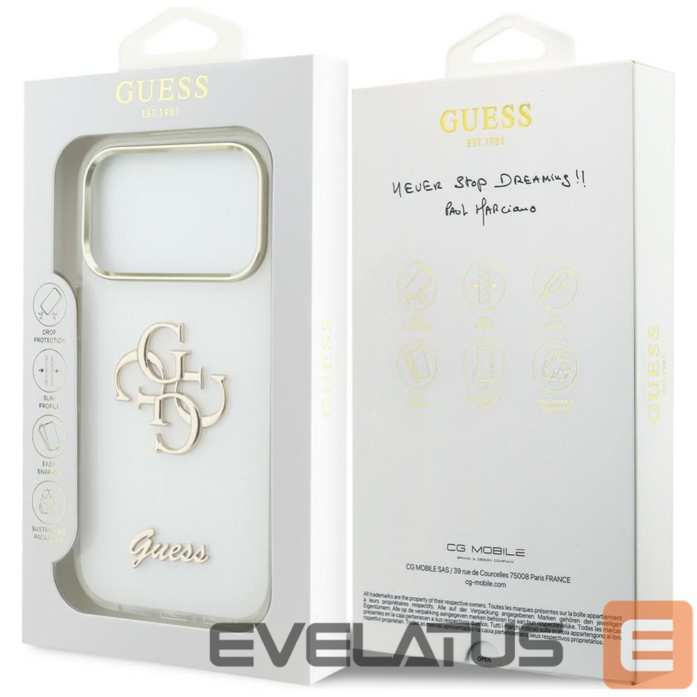 Muud kaubad Guess Guess IML 4G Script Metal Case for iPhone 17 Pro Max - White