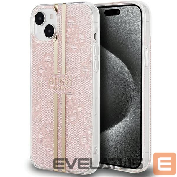 Back panel cover Guess Guess IML 4G Gold Stripe case for iPhone 15 Plus / 14 Plus - pink
