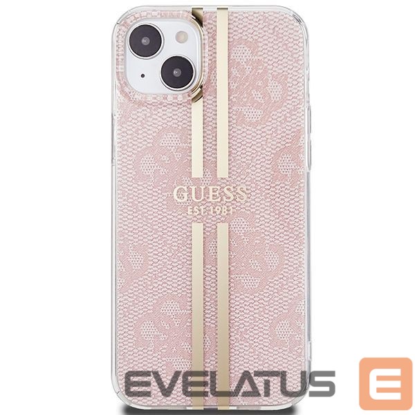 Back panel cover Guess Guess IML 4G Gold Stripe case for iPhone 15 Plus / 14 Plus - pink