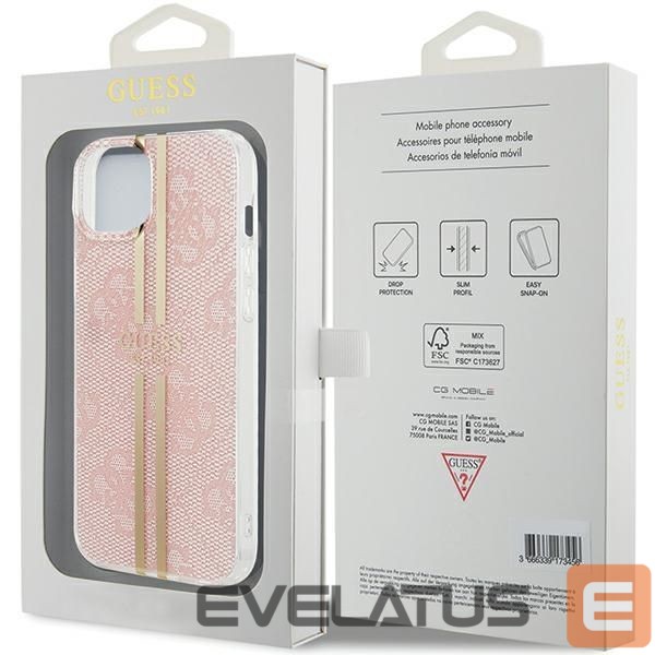 Back panel cover Guess Guess IML 4G Gold Stripe case for iPhone 15 Plus / 14 Plus - pink