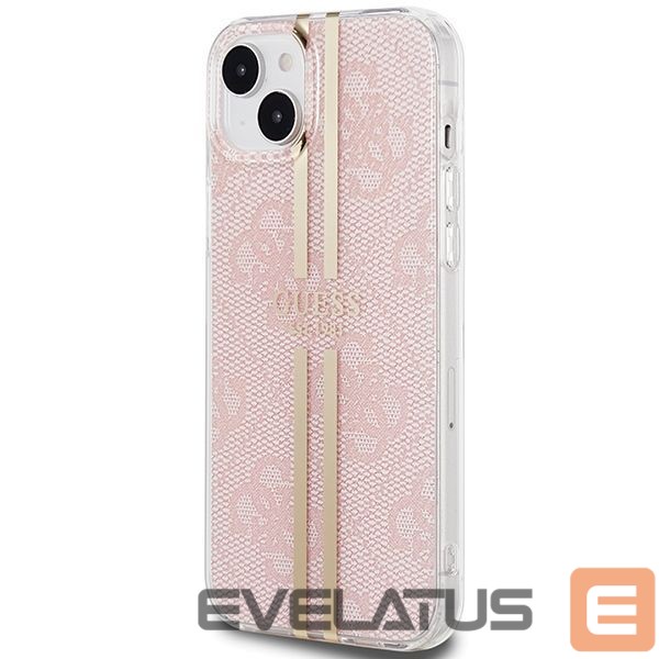 Back panel cover Guess Guess IML 4G Gold Stripe case for iPhone 15 Plus / 14 Plus - pink
