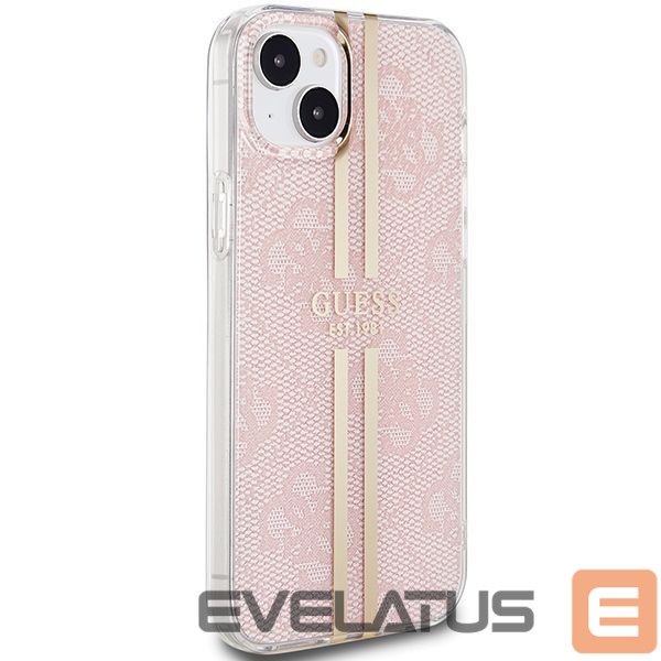 Back panel cover Guess Guess IML 4G Gold Stripe case for iPhone 15 Plus / 14 Plus - pink