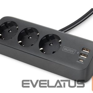 Jungikliai ir lizdai Digitus  3-way office socket strip with 2x USB-A and 1x USB-C connections | DA-70625 