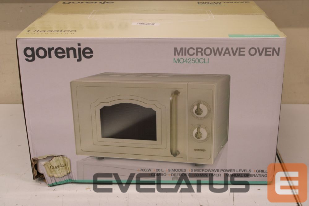 Mikrolaineahi GORENJE SALE OUT. Microwave oven with grill MO4250CLI Free standing, 20 L, Grill, Mechanic, 700 W, Ivory, Defrost function | SALE OUT. Microwave oven with grill | MO4250CLI | Free standing | 20 L | 700 W | Grill | Ivory | DAMAGED PACKAGING