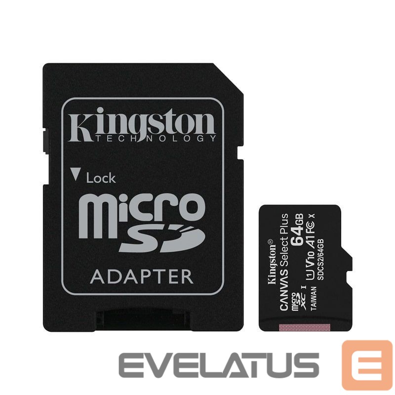 Memory cards Kingston MicroSDXC Canvas Select Plus 64 GB 100R A1 C10 Card+