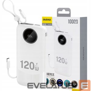 Power bank Dudao  120W fast charge built-in cable digital display 10000mAh White