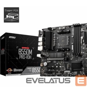 AMD protsessori emaplaat MSI  Mainboard||AMD B550|SAM4|MicroATX|Memory DDR4|Memory slots 4|2xPCI-Express 3.0 1x|1xPCI-Express 4.0 16x|2xM.2|1x15pin D-sub|1xHDMI|1xDisplayPort|2xAudio-In|1xAudio-Out|2xUSB 2.0|4xUSB 3.2|1xPS/2|1xRJ45|B550MPRO-VDH 