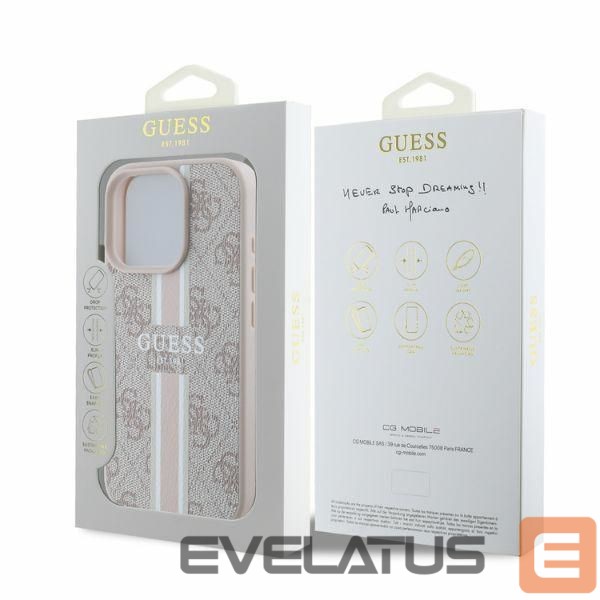 Back panel cover Guess Guess 4G Printed Stripes MagSafe iPhone 16 Pro Case - Pink