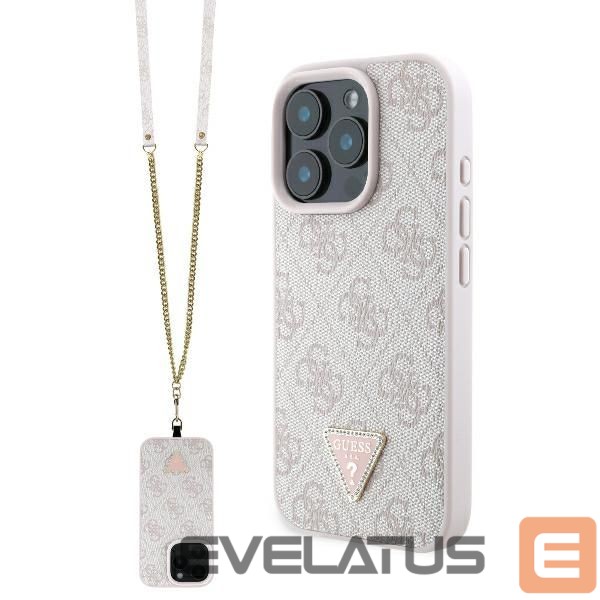 Other Phone Accessory Guess Guess Leather Metal Logo Strass Crossbody Case for iPhone 16 Pro - Pink