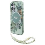 Kitas telefono priedas Guess  Guess IML Flowers With Pearl Strap MagSafe case for iPhone 16 Plus - green 