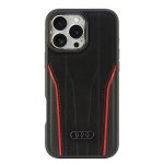 Muud kaubad Audi  Audi Genuine Leather MagSafe iPhone 16 Pro Max 6.9" black-red hardcase AU-TPUPCMIP16PM-R8/D3-RD 