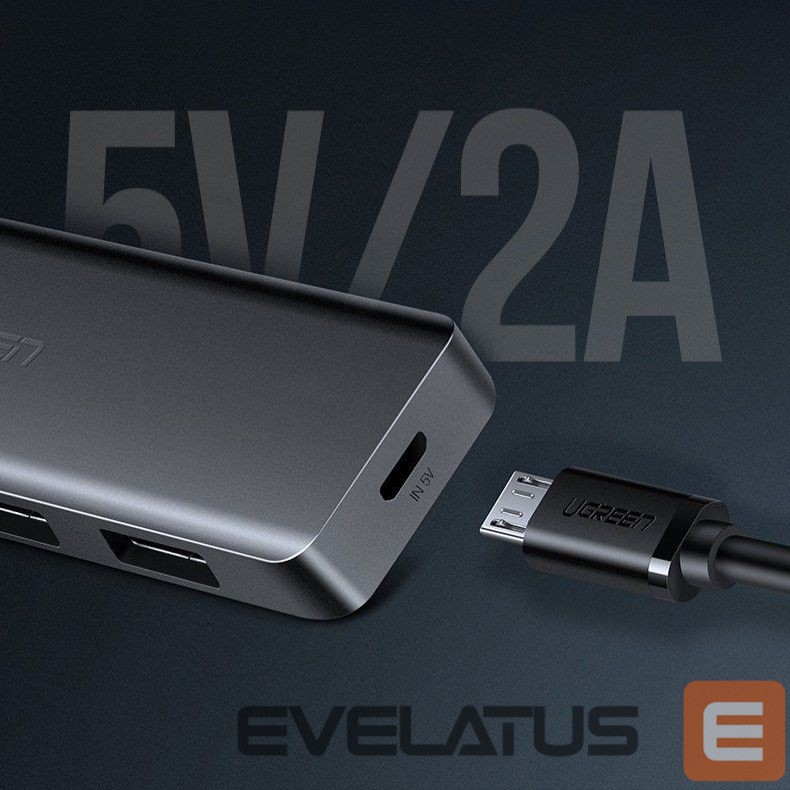 Kaabel Ugreen Ugreen USB HUB - 4x USB 3.2 Gen 1 with micro USB power port gray (CM219 50985)