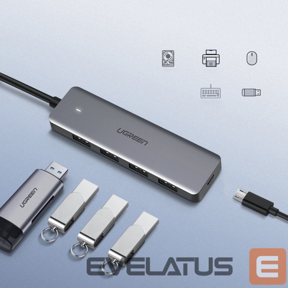 Kaabel Ugreen Ugreen USB HUB - 4x USB 3.2 Gen 1 with micro USB power port gray (CM219 50985)