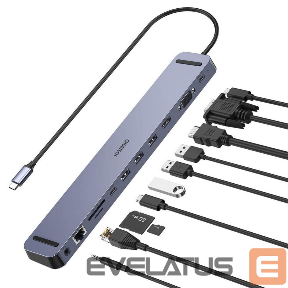 Cable Choetech Choetech docking station multifunctional adapter HUB USB Typ C 11in1 100W PD gray (HUB-M20)