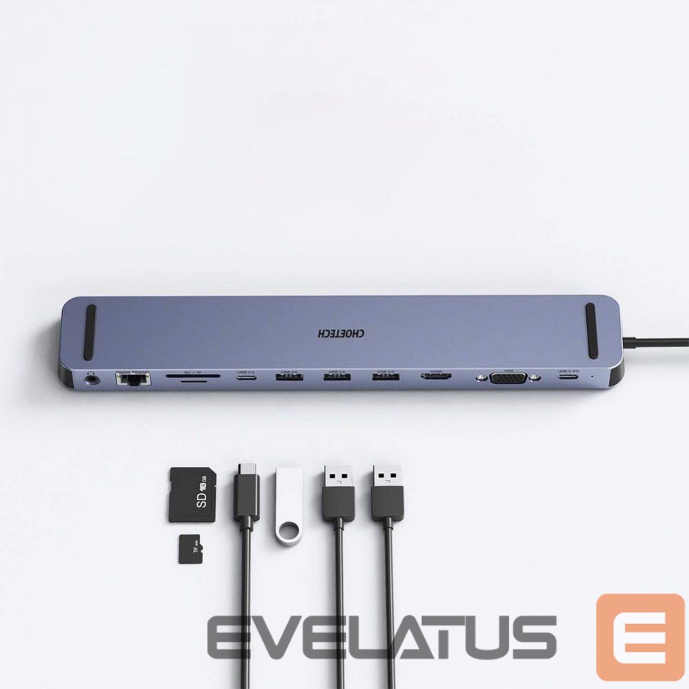 Cable Choetech Choetech docking station multifunctional adapter HUB USB Typ C 11in1 100W PD gray (HUB-M20)