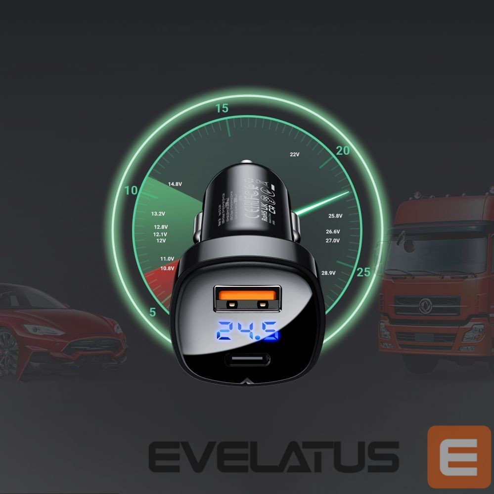 Adapter Acefast Acefast car charger 66W USB Type C / USB, PPS, Power Delivery, Quick Charge 4.0, AFC, FCP black (B4 black)