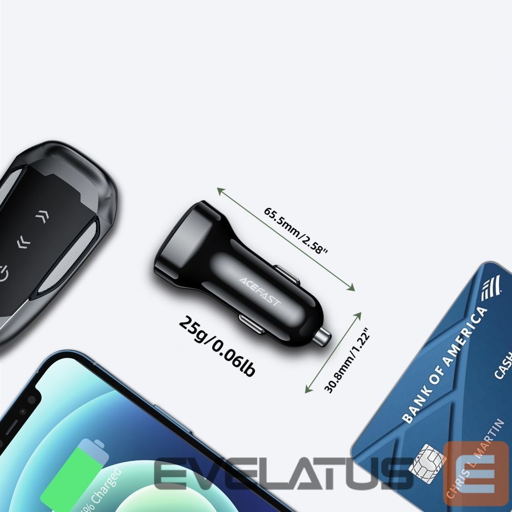 Adapter Acefast Acefast car charger 66W USB Type C / USB, PPS, Power Delivery, Quick Charge 4.0, AFC, FCP black (B4 black)