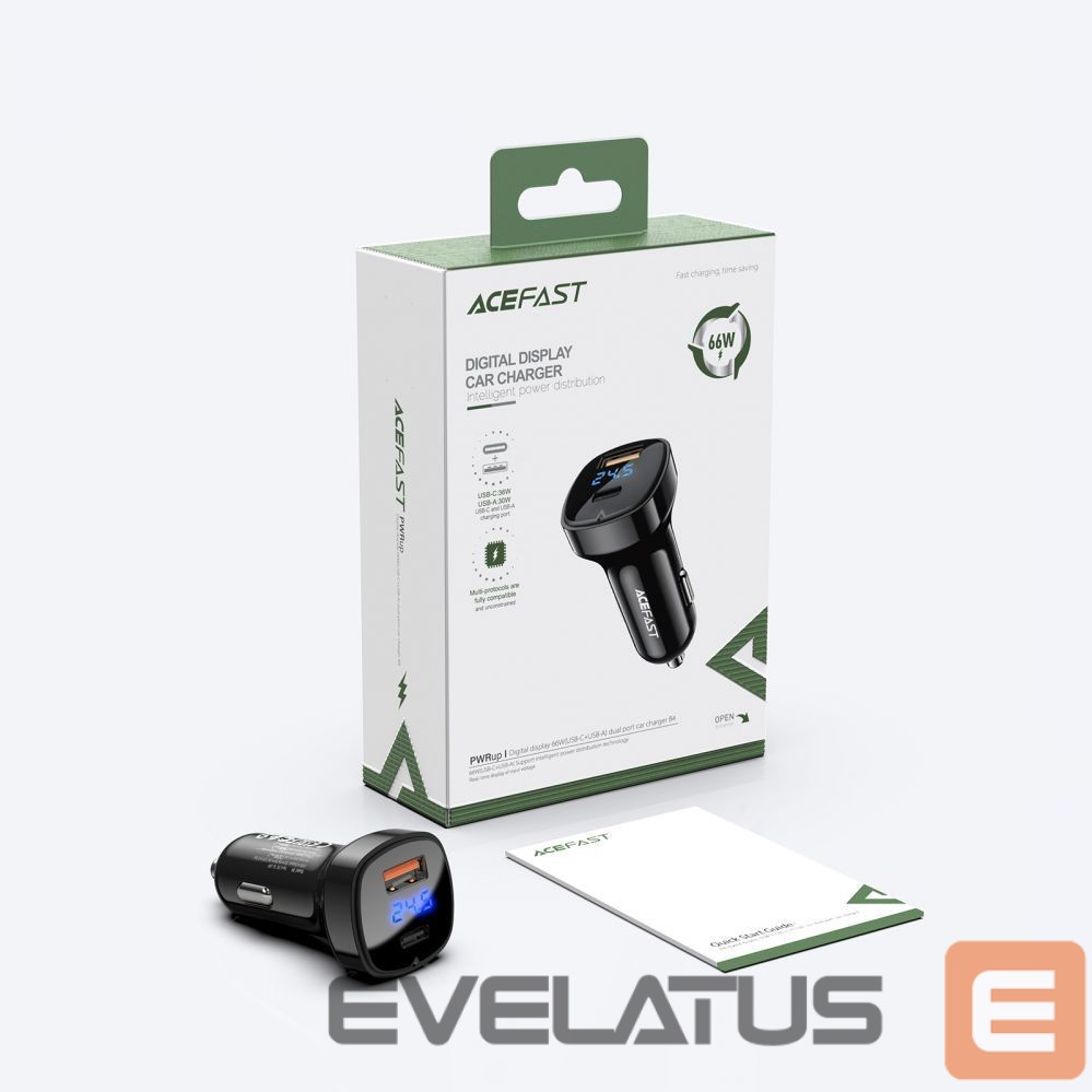 Adapter Acefast Acefast car charger 66W USB Type C / USB, PPS, Power Delivery, Quick Charge 4.0, AFC, FCP black (B4 black)