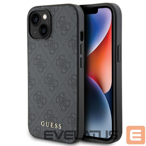 Back panel cover Guess Guess 4G Metal Gold Logo iPhone 15 Case - Gray