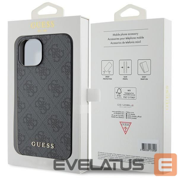 Back panel cover Guess Guess 4G Metal Gold Logo iPhone 15 Case - Gray