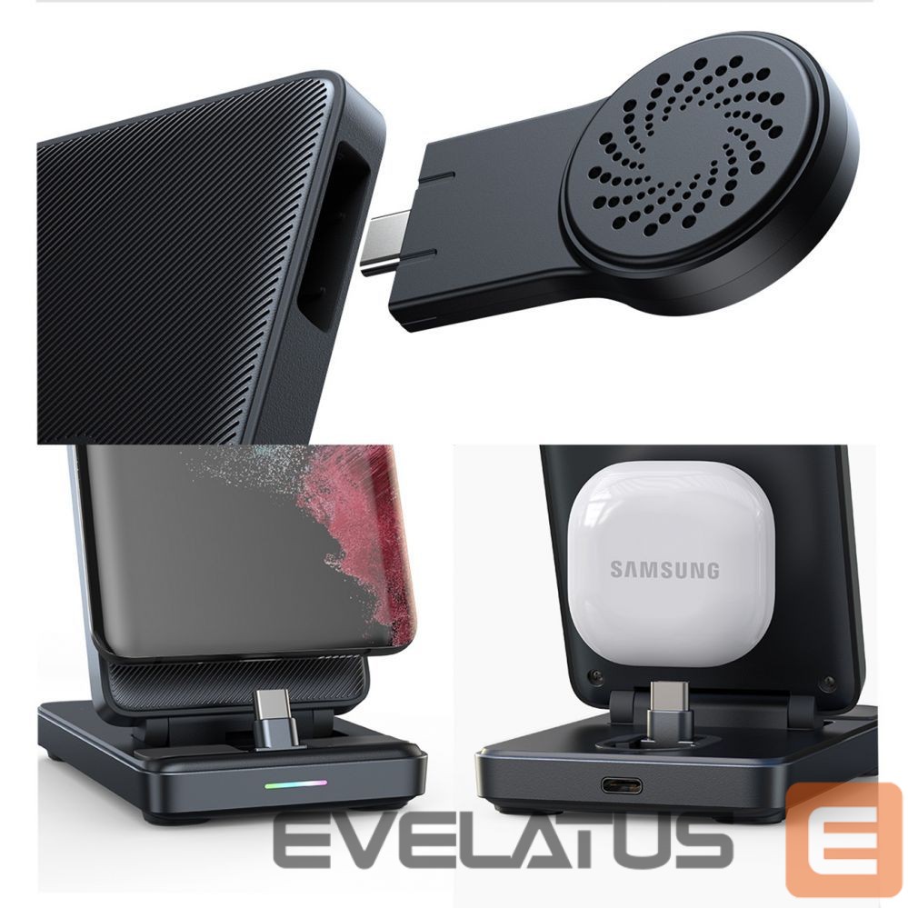 Adapter Joyroom Joyroom JR-WQS01 Samsung Galaxy USB-C 4in1 charging station foldable + USB-A - USB-C cable - black