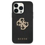 Back panel cover Guess  Guess Leather Perforated 4G Glitter Logo case for iPhone 15 - black 