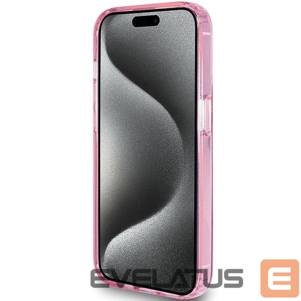Back panel cover Guess Guess Ring Stand Script Glitter MagSafe case for iPhone 15 Pro Max - pink