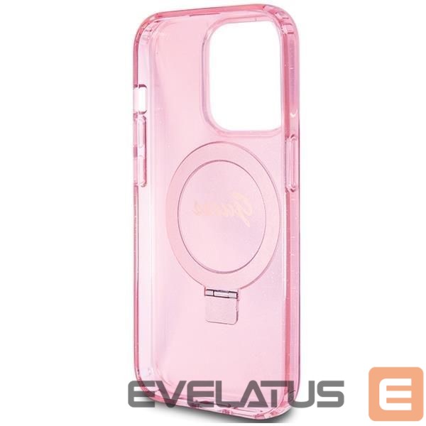 Back panel cover Guess Guess Ring Stand Script Glitter MagSafe case for iPhone 15 Pro Max - pink