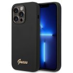 Tagakaaned Guess  Guess Silicone Vintage Gold Logo iPhone 14 Pro Case - Black 