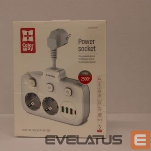 Cable ColorWay  SALE OUT.  CW-CHE24PDW Power Socket: 2xEU plugs/3xUSB-A/1xUSB-C White 2.5M |  Power Socket | CW-CHE24PDW | DAMAGED PACKAGING 